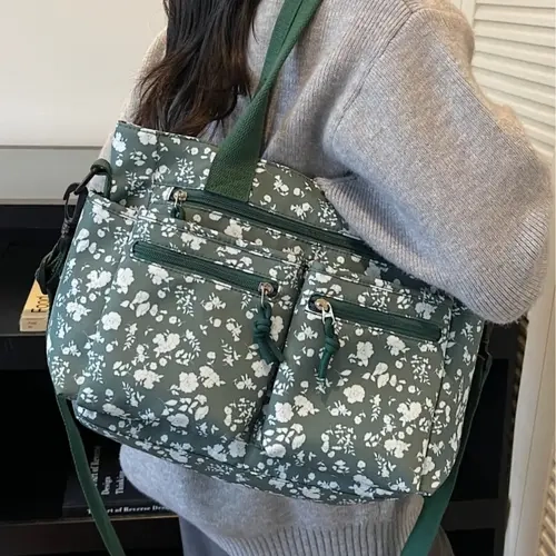 2026 Women's Floral Fabric Bag, Multi-Pocket Design, Waterproof Handbag, Shoulder Bag, Crossbody Bag, Cross Body Bags, Suitable for Casual Outings, Work, Commute, Zipper Closure, Applicable to Campus, Leisure, Shopping, Daily Crossbody Bag
