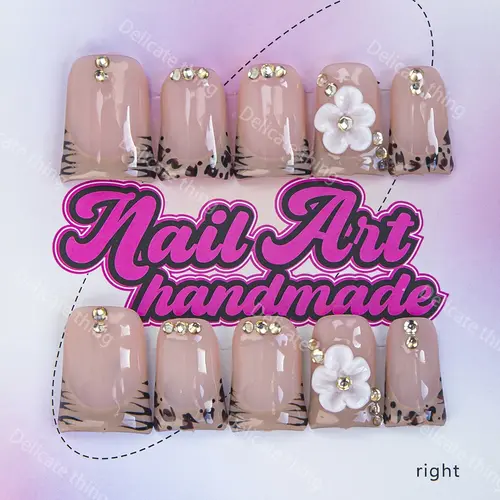 Delicatething  Y2K Style Duckbill Nail Set, Handmade French Nail Art Design with Rhinestones, Includes Adhesive Jelly Glue & Dead Skin Pusher