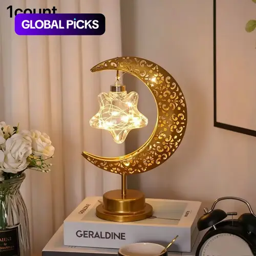 LED Iron Moon & Star Night Light, Ramadan Festival Decoration Bedroom Table Lamp, Atmosphere Light, Atmosphere Lighting, Home Cozy Decor, Mood Decorative Lights, Starry Night Light #GLOBAL PICKS