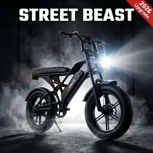 ESKUTE V100 Electric Bike - 1500W Peak Motor, 28MPH Fast ebike, 48V13Ah Removable Battery, 4.0 Fat Tire Moped-Style Bicycle, Shimano 7-Speed, Dual Suspension, Commuting Bike,camping essentials