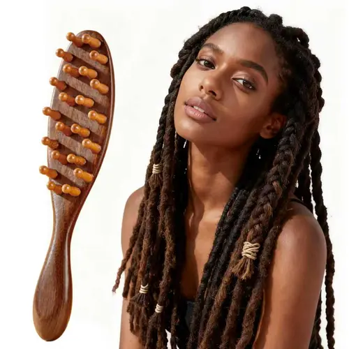 Natural Wooden Loc Comb - Anti Tangle Brush for Microlocs & Sisterlocs, Scalp Massage Relaxation, Hair Product Grooming Tool,back to school,back to school haul