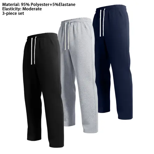Men's 3-Piece Cómodos Pants Set - Regular-Fit Solid Color, Stretch Straight-Leg Polyester Sweatpants for Casual, Sports Use (Gray, Blue), Cómodos Men's Pants