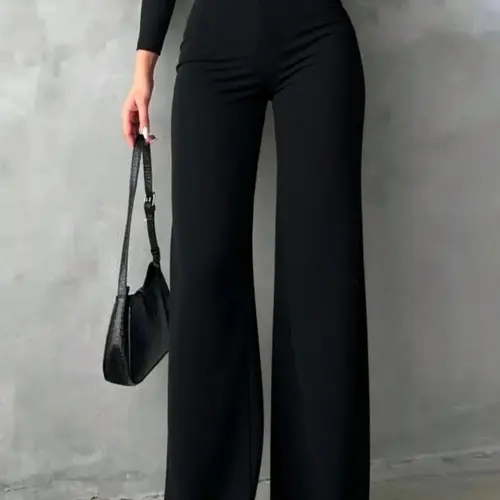 Women's Solid Color Belted Button Decor Fitted Straight Leg Floor-Length Pants, Bottom, Trouser, Basic Simple Minimalist Fashion Casual Style Daily Wear Womenswear, Casual Fashion Bottoms