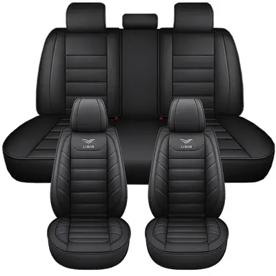 5-Piece Black Vegan Solid Faux Leather Car Seats Cover Set, Durable Seat Guard with Comprehensive Coverage, Universal Fit Ease All-Season Automotive Upholstery Protection Accessories for Cars, Sedans