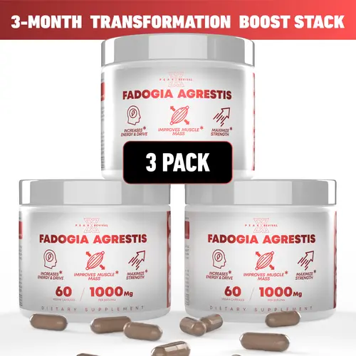 Peak Revival-X 3-Month Transformation Boost Stack (3 Pack) – Fadogia Agrestis Dietary Supplement, 1000mg Per Serving, 180 Total Capsules, Non-GMO, Gluten-Free, Fitness, Healthcare, No Artificial Flavor, Adults, 3‑Month Stack