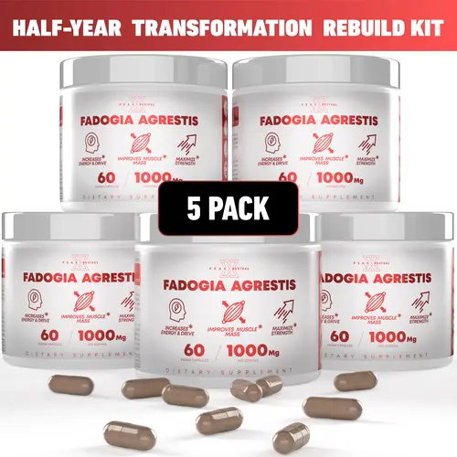 Peak Revival-X Half Year Transformation Rebuild Kit (5 Month Supply) - 300 capsules Total Unflavored Herbal Supplements, 1000mg Fadogia Agrestis Per Serving, Colostrum Added, Non-GMO, Gluten-Free Botanical Extracts for Adults' Fitness, Muscle Support, 300