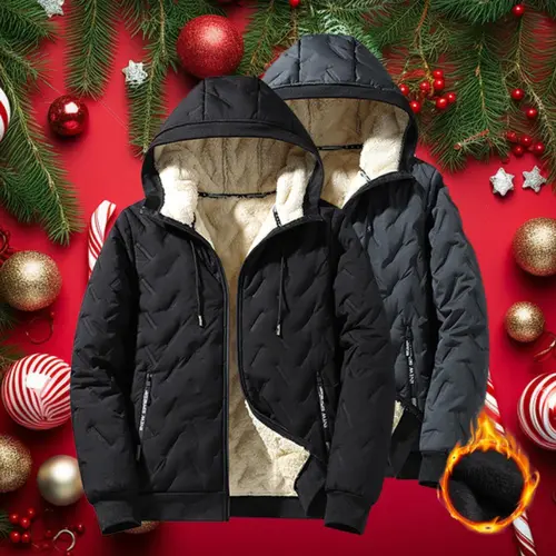 2026 New Stylish Men's Hooded Cotton Jacket, Long Sleeve Menswear Tops, Fleece Lined Warm Clothes with Ultrasonic Cotton Toothbrush Design Stylish Menswear,back to school,back to school shopping,clothes for back to school,first day of school outfits