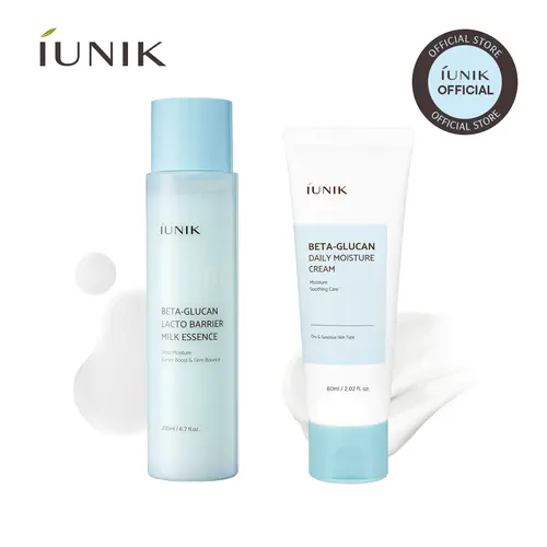 [IUNIK Official]  Beta Glucan Daily Hydration Barrier Duo | Lacto Barrier Milk Essence + Daily Moisture Cream | Peptide Barrier Repair & Elasticity Skincare Set for Barrier-Compromised Skin | Korean Skincare, K-Beauty