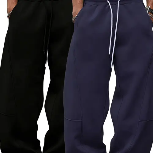 Men's Loose Fit Sport Pants, Casual Drawstring Waist, Wide Leg Running Trousers, Street Style Y2K Fashion, Long Pants with Pockets, Knitted Sports Pants, Casual Sports Bottoms, Streetwear Running Pants