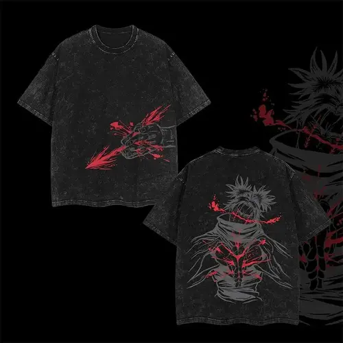 Men's Jujutsu Kaisen Choso Round Neck T-Shirt - Oversized Vintage Distressed 2-Sided Washed Anime Merch, Halloween Streetwear Clothing, Casual Men's Clothing Graphic Top, Tshirt, Graphic Tee