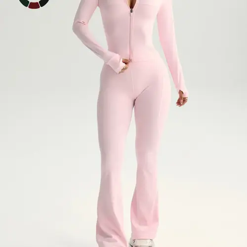 Women's Sportswear Set, Sweatsuit Set, Exercise Clothing Set, Athletic Workout Clothing, High Elasticity Slim-Fit Stand Collar Zipper Design, Below-The-Knee Warm Fleece Lining, Soft Breathable Yoga Activewear, Sporty Style Outfits, Workout Sets