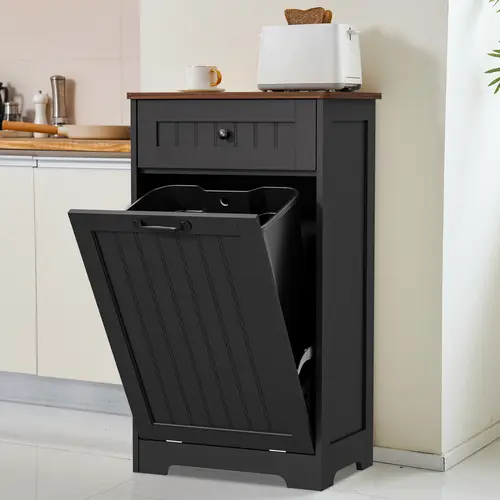 【Does Not Include Trash Can】AHB Tilt-Out Trash Can Cabinet, 10 & 13 Gallon Options, Pet-Proof Hidden Kitchen Garbage Bin with Drawer, Home Trash Can, Laundry Room, Fits Kitchens, Apartments, Laundry Drawer Use, Wood, #SohoChic