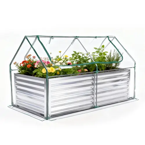 Outdoor Raised Garden Bed with Waterproof Cover for Growing Vegetables, Cold-Resistant Planter Box Kit with Large Screen Windows for Herbs & Flowers