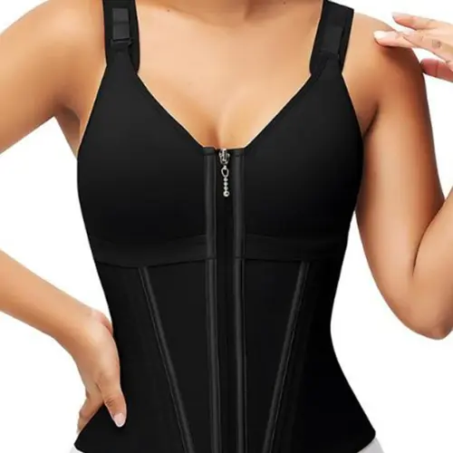Women's Sexy Waist Training Corset, Abdominal Control Basic Shapewear Tank Top, Outer Zipper Design, Slimming Workout Vest, Corset Waist Shaper, Body Shaper Vest
