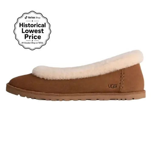 UGG Zora Women's Chestnut Soft Suede Slip-On Ballet Flats - Cushioned Insole for Everyday Comfort (Sports & Outdoor Casual Footwear)