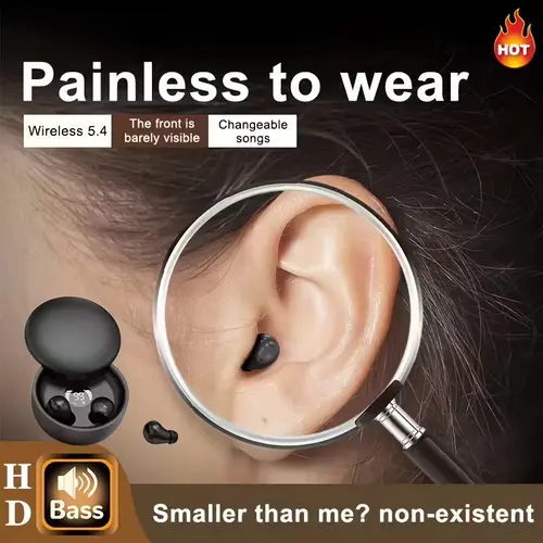 INSONIXN Mini Invisible Wireless Earbuds - Bluetooth 5.4 Audio Earplugs, Silicone Sleep Aid, Noise Cancelling, HiFi Lossless Stereo Sound, Deep Bass, Large Battery, Waterproof, for Workout & Office, Compatible with Android Phone & Device, Back to School