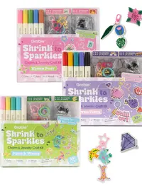 Grabie Shrink-to-Sparkles Craft Kit, Retro Style Crafting Supplies, Botanical Jewelry Making Art Kit, Valentine's Day Gift for Creative Enthusiasts