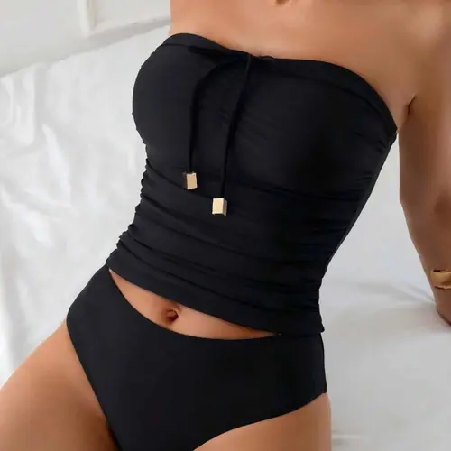Women's Sexy Cute Bikini Set with Detachable Straps, Adjustable Strapless Swimsuit for Beach Vacation Chic Swimwear Set