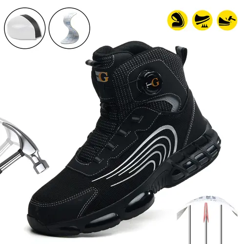 Men's Striped Mesh Worker Safety Boots, Lightweight Composite Toe Walking Shoes with Laces for Outdoor Work, Footwear, Men's Shoes tiktokshopbacktoschool, Shoe, Closed,shoes for back to school,back to school shoes