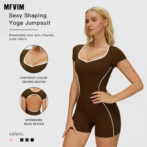 Women's Cut Out Backless Ruched Sports Romper - MFVIM Solid Adjustable Strap Sleeveless Bodycon Cami Romper, Ladies Sportswear for Indoor & Outdoor Wear, Women's Gym Clothing, Summer Outfits 2025, Romper for Women