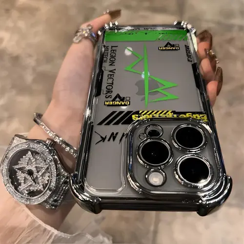 Cyberpunk Style Frame Pattern Phone Case iPhone for 17 Air 16 15 Plus 14 13 12 11 Pro Max Xsmax & Samsung Galaxy S26 Ultra S25 Plus S24 + S23 FE S22 Coated Anti-drop Transparent Soft Back Case.QXA838