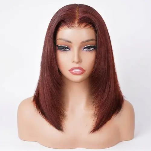[Special Deal] OQ Hair Reddish Brown Color Layered Cut Yaki Straight 7x5 Glueless Wig 220% Density Pre Everything Wear Go Wigs Human Hair With Drawstring Beginner Friendly