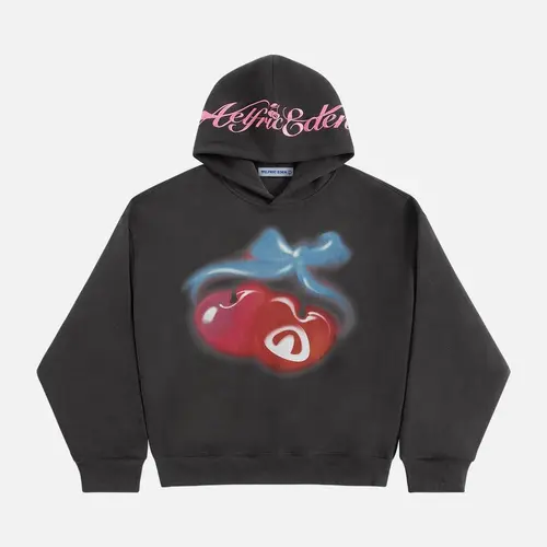 Aelfric Eden Unisex Oversized Boxy Cherry Pattern Pullover Hoodie Washed Hoodie Vintage Streetwear Trendy Y2k Hooded Pullover Tops,clothes for back to school,first day of school outfits