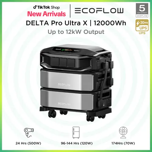 EcoFlow DELTA Pro Ultra X 12000Wh Whole-Home Power StationEF ECOFLOW 12288Wh Power Station: Delta Pro Ultra X (1x Inverter + 2 x Batteries), 12000W Solar Generator for Home Battery Backup, Expandable to 180kWh, Outdoor & Camping Battery Power Supply