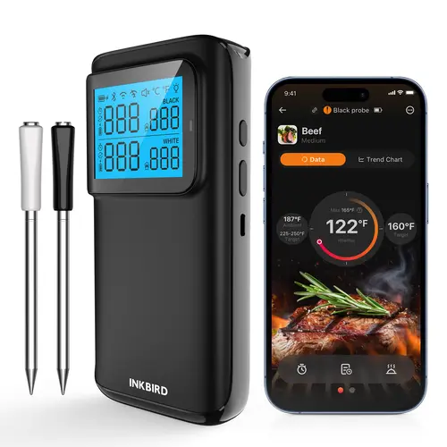 INKBIRD Smart Bluetooth Wireless Digital LCD Thermometer - Waterproof Kitchen Utensil with App Real-Time Monitoring & Control, Ideal for Barbecues & Ovens, Gifts for Him,home essentials | Back to School