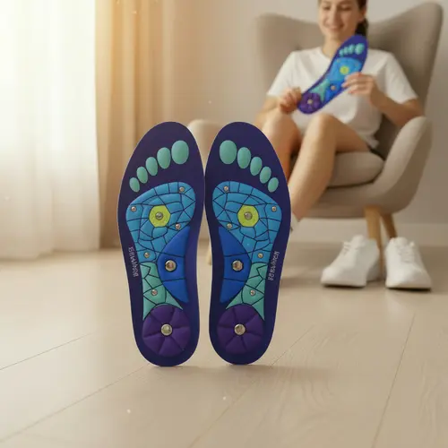 Unisex Foot Supportive Insoles are shock absorbing magnetic foot cushions with arch support ideal for work boots all day standing and comfortable wear multiple sizes