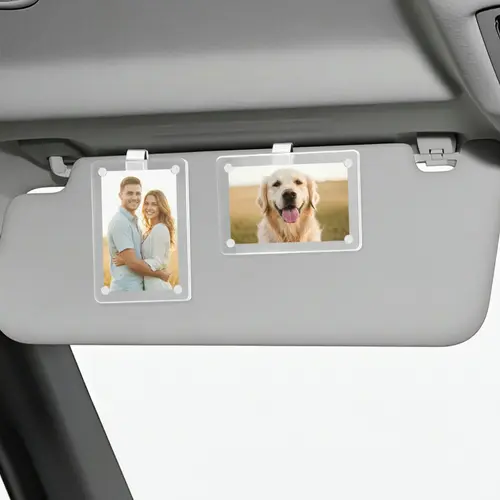 2-Pack Car Sun Visor Photo Frame Holders | Clear Acrylic Snap Clips – Fits Most Vehicles | Displays Photos & Cards
