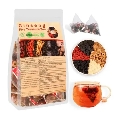 Herbiary Kidney Tea Formula: Ginseng Five Treasure Tea, Chinese Kidney Tea for Men and Women, Natural Herbal Ingredients for Traditional Kidney Beverage, Organic Beverage Detox Cleanse, Value Pack Filled with Healthy Tea