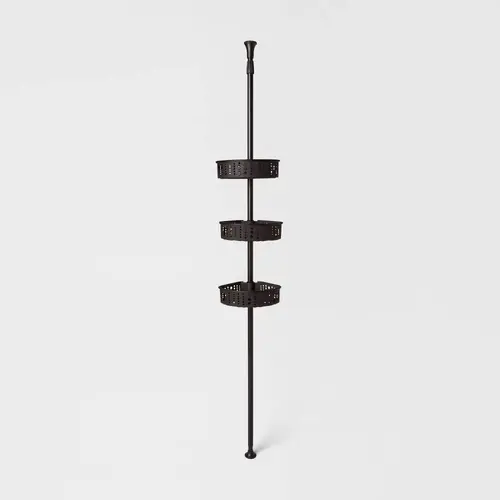 Room Essentials Steel Corner Tension Pole Shower Caddy 3 Baskets Matte Black