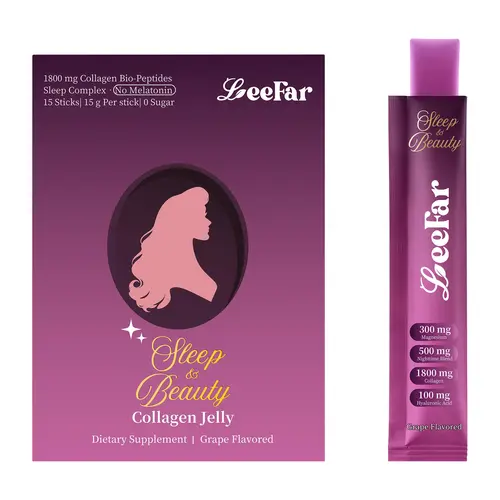 LeeFar Sleep & Beauty Collagen Jelly – 1800mg Bio-Peptides Collagen + Nighttime Blend | Magnesium Glycinate, L-Theanine, Hyaluronic Acid | Restful Sleep, Skin Elasticity & Hydration, Collagen Formation for Hair, Skin & Nails | Grape Flavor | 15 Sticks