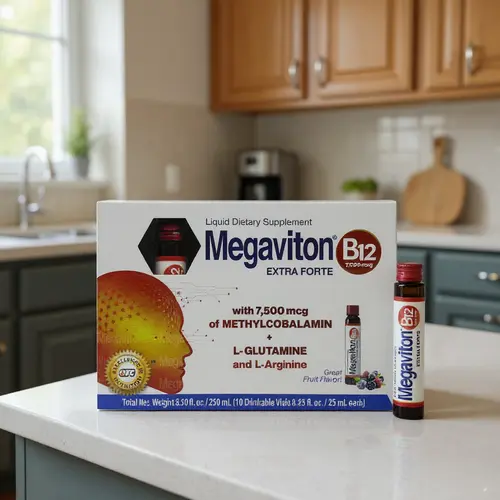 Megaviton B12 Extra Forte Beverage Vitamin, 7500 mcg Dietary Vitamins Liquid Supplement - 10 Drinkable Vials, 8.50 fl oz Brain Booster with L-Glutamine & L-Arginine