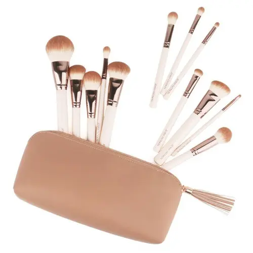 Quiet Luxury 12-Piece Cosmetic Brush Set - Face Makeup Brush with Recycled Parts, Soft Bristles for Smooth Blend