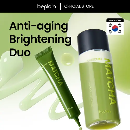 Beplain Matcha Catechin Brightening 2-Piece Skincare Set - Smooth Daily Essence & Spot Cream for Dark Spots Treatment, Glowup Support