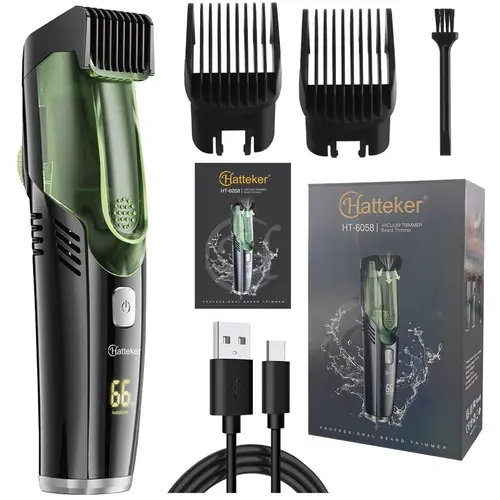 Men's Beard Trimmer Vacuum Razor, Adjustable Length 20 Settings, LED Display, Washable, Birthday Gift, Rechargeable Beard Trimmer, Lithium Ion Batteries Included