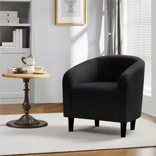 Costoffs Modern Boucle-Upholstered Accent Chair - Single Seat Living Room Furniture with Plush Armrests, Soft Compact Round Design for Small Rooms, Home Decor for Bedroom/Reading Nook