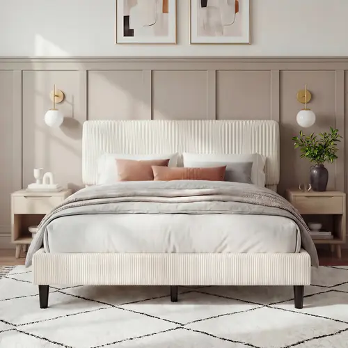 Costoffs Adjustable Chenille Upholstered Headboard Bed Frame - Twin/Queen/Full/King Size Options, No Box Spring Required, Easy-to-Assemble, Modern Indoor Home Decor Apartment Furniture, Queen Bed Frame, Full Size Bed Frames,dorm essentials