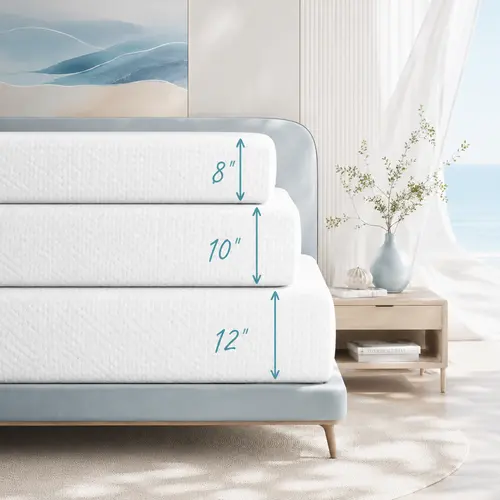 Costoffs Cooling Gel-Infused Memory Foam Queen Size Mattress - 8/10/12 in Twin/Full/Queen Sizes, Green Tea Breathable Cover, Quiet Motion Isolation, Anti-Slip Base, 3-Layer Support, Pressure Relief for Cooling Sleep, Mattress Queen Size