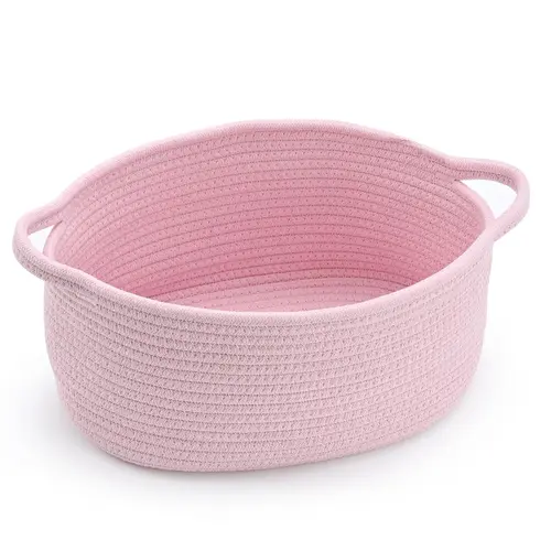 13"X8"X6" Durable Woven Cotton Rope Burr Basket with Handles, Gift Bags & Ribbons, Decorative Home Organizer for Easter Gifts, Empty Storage Basket for Baby Toys, Cotton Rope Basket