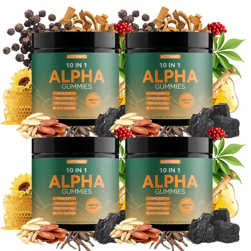 Alpha 10-in-1 Shilajit Dietary Supplement Gummies | Ashwagandha, Tongkat Ali & Maca Blend | Vegan Zero Sugar