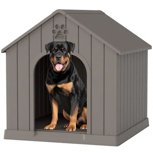 Outdoor Resin Dog House, Weatherproof Pet Shelter, Durable & Easy-Clean Design,Summervibes