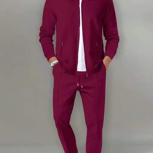 KZZ Male Sporty Chic 2-Piece Tracksuit Set - Front Zipper Plain Jacket & Drawstring Waist Pants, 2XL Men's Activewear for Gym Workout, Running, Casual Wear