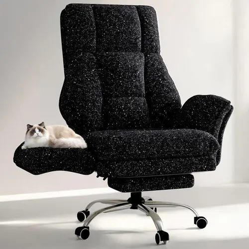 HOMRELEXA Big & Tall Adjustable Ergonomic Office Chair, Flip Armrests, Premium Tech Fabric Wide Seat, Reclining Executive Computer Gaming Desk Chair with Footrest for Cross-Legged Sitting, Adjustable Ergonomic Chair