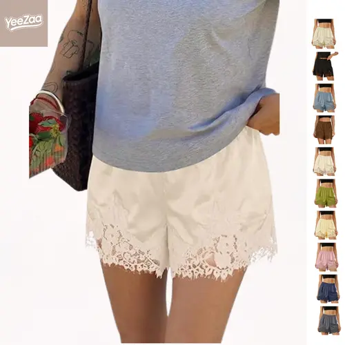 Satin Silk Lace Shorts 4th of July Holiday for Women YeeZaa Y2K Cute Coquette Satin Shorts 2026 Spring Summer Low Rise Lace Trim French Knickers Micro Mini Lounge Pajama Style Short summerwins
