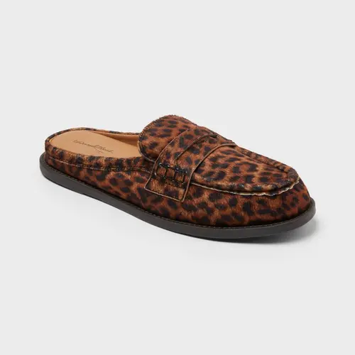 Women’s Margot Backless Slip-On Flats Mule - Universal Thread, Polyester, Animal Print, Cushioned Insole, Medium Width, Textured Outsole, Block Heel, for Casual Wear