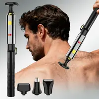 Men's Electric Back Shaver with Long Handle, 4-in-1 Pubic & Groin Hair Trimmer, Body Grooming Kit, Cordless Hair Clipper, Waterproof Wireless Trimmer for Facial & Arm, USB-Rechargeable Trimmer