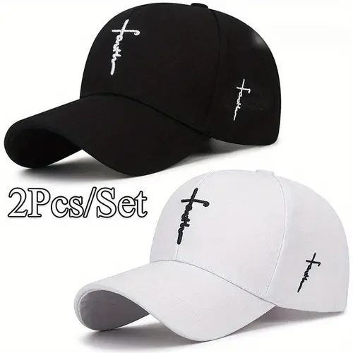 [2pcs/Set] Unisex 2-Tone Acrylic Sports Hat, Exquisite Cross Embroidery, Breathable Curved Brim, Durable Outdoor Baseball Cap, Hand Wash Only Luggage & Bag Accessory, Two Tone Cap
